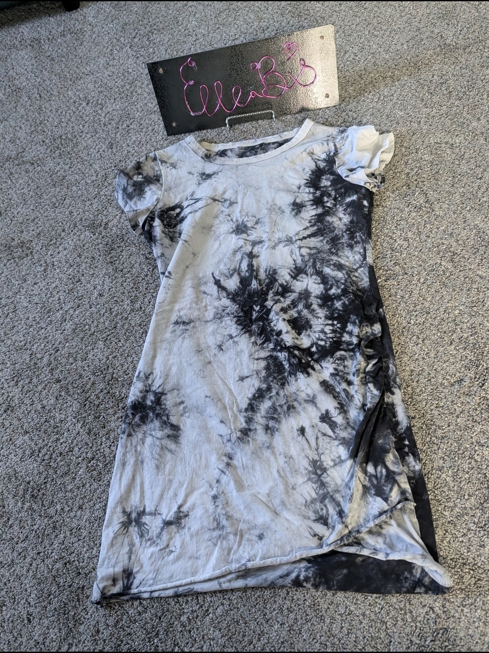 Euc Black & White Tie-Dye Short Sleeve Dress With Front Detail S